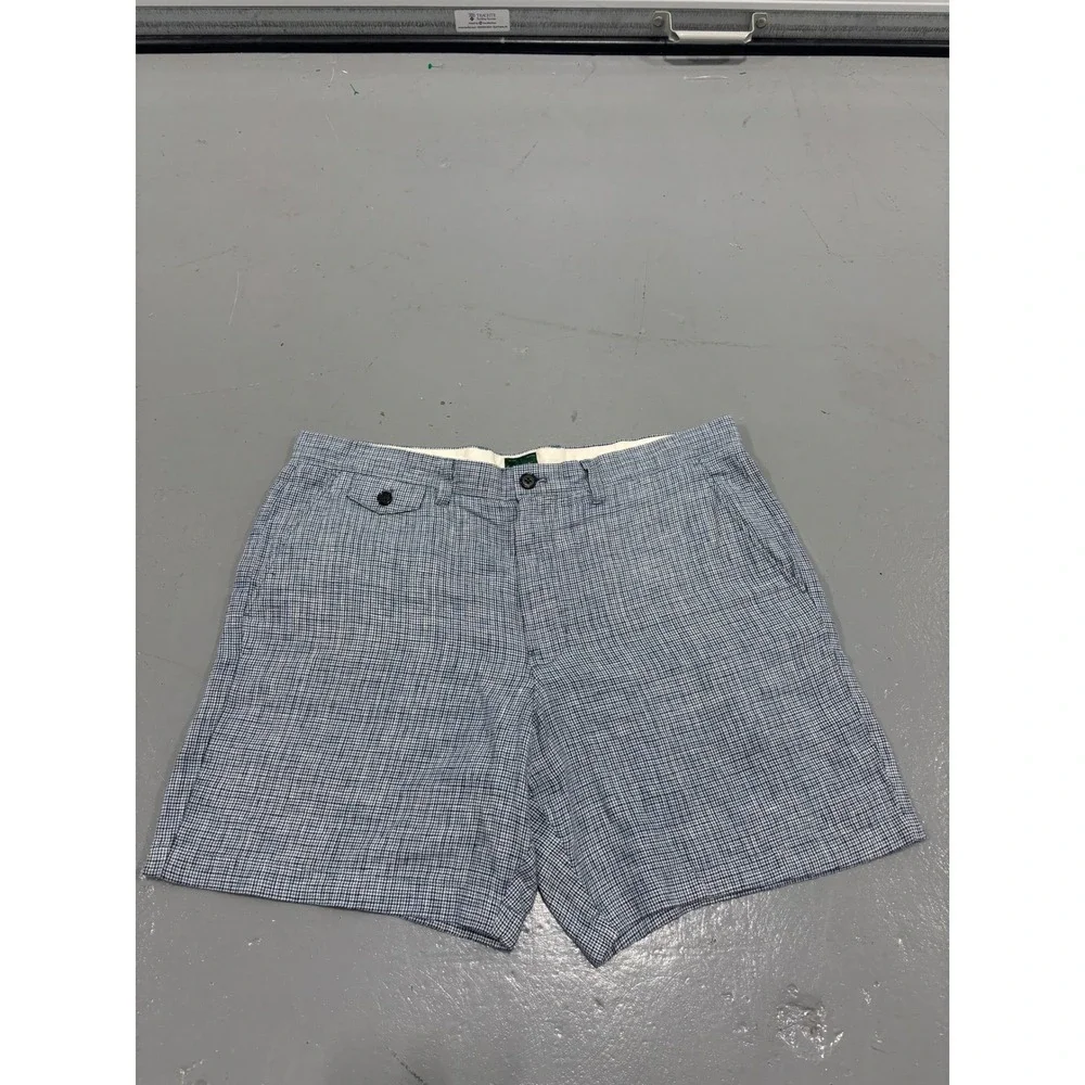 J.Crew Mens Houndstooth Shorts Blue‎ White 7 Inch Inseam Size 36 Flat Front